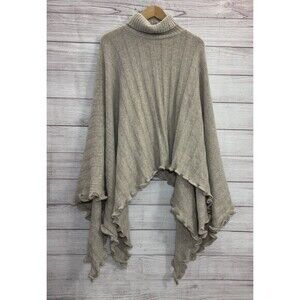 NICKY Thomson Beige Ruffled Turtle neck Cardigan / Poncho LAMBSWOOL - ANGORA